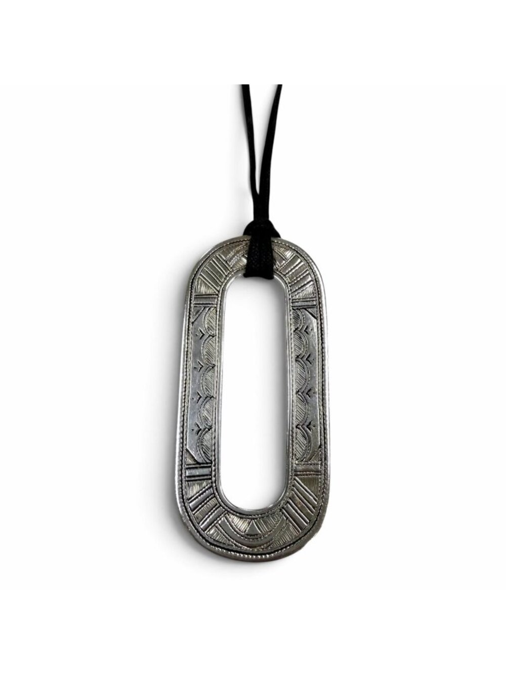 Hermes Touareg Leather Necklace Silver Black